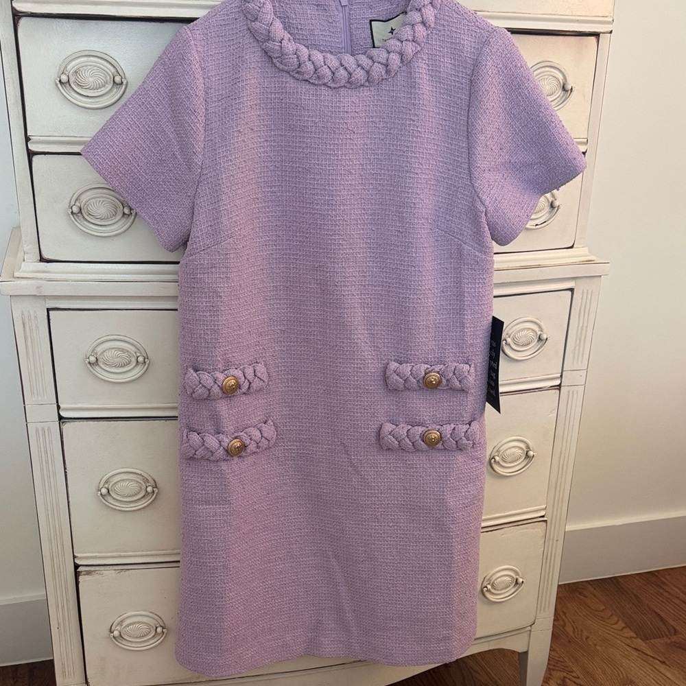 Tuckernuck Lavender Braided-Trim Short-Sleeve Shift Dress